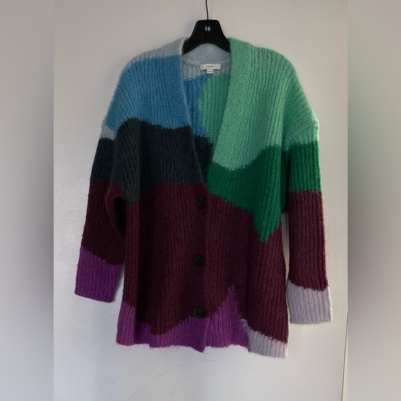 Vince wave-intarsia ribbed-knit cardigan size M/L pre-owned - Picture 5 of 8